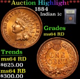 ***Auction Highlight*** 1884 Indian Cent 1c Graded Choice Unc RD By USCG (fc)