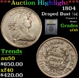 ***Auction Highlight*** 1804 Draped Bust Half Cent 1/2c Graded xf+ By USCG (fc)