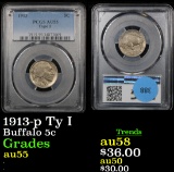 PCGS 1913-p Ty I Buffalo Nickel 5c Graded Choice AU By PCGS
