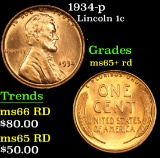 1934-p Lincoln Cent 1c Grades Gem+ Unc RD