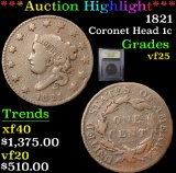 ***Auction Highlight*** 1821 Coronet Head Large Cent 1c Graded vf+ By USCG (fc)