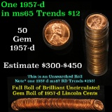Full roll of 1957-d Lincoln Cents 1c Uncirculated Condition . .