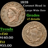 1828 Coronet Head Large Cent 1c Grades vf details