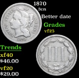 1870 Three Cent Copper Nickel 3cn Grades vf+