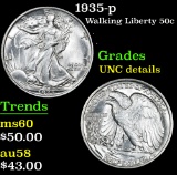 1935-p Walking Liberty Half Dollar 50c Grades Unc Details