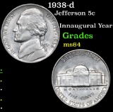 1938-d Jefferson Nickel 5c Grades Choice Unc
