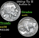 1913-p Ty II Buffalo Nickel 5c Grades Choice AU