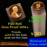 Proof 1974-s Lincoln cent 1c roll, 50 pieces (fc)