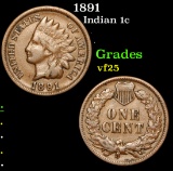 1891 Indian Cent 1c Grades vf+