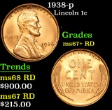 1938-p Lincoln Cent 1c Grades GEM++ RD