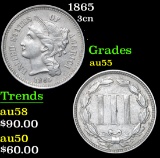 1865 Three Cent Copper Nickel 3cn Grades Choice AU