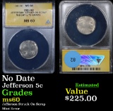 ANACS No Date Jefferson Nickel 5c Graded BU By ANACS