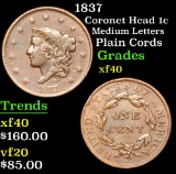 1837 Coronet Head Large Cent 1c Grades xf