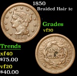 1850 Braided Hair Large Cent 1c Grades vf++