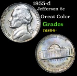 1955-d Jefferson Nickel 5c Grades Choice+ Unc