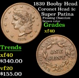 1839 Booby Head Coronet Head Large Cent 1c Grades xf