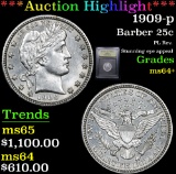 ***Auction Highlight*** 1909-p Barber Quarter 25c Graded Choice+ Unc By USCG (fc)