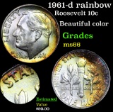1961-d rainbow toned Roosevelt Dime 10c Grades GEM+ Unc