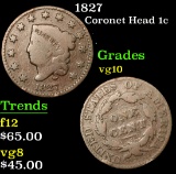 1827 Coronet Head Large Cent 1c Grades vg+