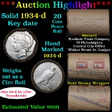 ***Auction Highlight*** Full solid date 1934-d Peace silver dollar roll, 20 coins   (fc)