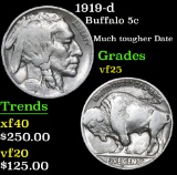 1919-d Buffalo Nickel 5c Grades vf+