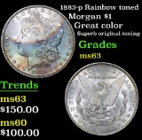 1883-p Rainbow toned Morgan Dollar $1 Grades Select Unc