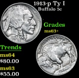 1913-p Ty I Buffalo Nickel 5c Grades Select+ Unc