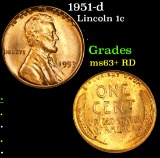 1951-d Lincoln Cent 1c Grades Select+ Unc RD