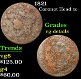 1821 Coronet Head Large Cent 1c Grades vg details