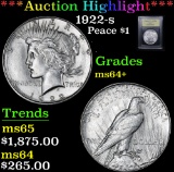 ***Auction Highlight*** 1922-s Peace Dollar $1 Graded Choice+ Unc By USCG (fc)