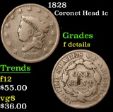 1828 Coronet Head Large Cent 1c Grades f details