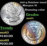 1887-p Rainbow toned Morgan Dollar $1 Grades Select Unc