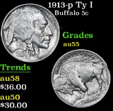 1913-p Ty I Buffalo Nickel 5c Grades Choice AU