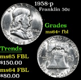 1958-p Franklin Half Dollar 50c Grades Choice Unc+ FBL