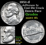 1951-d Jefferson Nickel 5c Grades Choice Unc 5fs