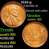 1919-p Lincoln Cent 1c Grades Choice+ Unc RD