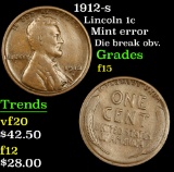 1912-s Lincoln Cent 1c Grades f+