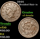 1844 Braided Hair Large Cent 1c Grades vf details