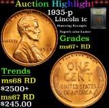 ***Auction Highlight*** 1935-p Lincoln Cent 1c Graded GEM++ RD By USCG (fc)