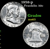 1958-p Franklin Half Dollar 50c Grades Select Unc