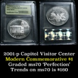 2001-p Capitol Visitor Center Modern Commem Dollar $1 Graded ms70, Perfection By USCG