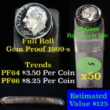 Proof 1999-s Roosevelt Dime 10c roll, 50 pieces (fc)
