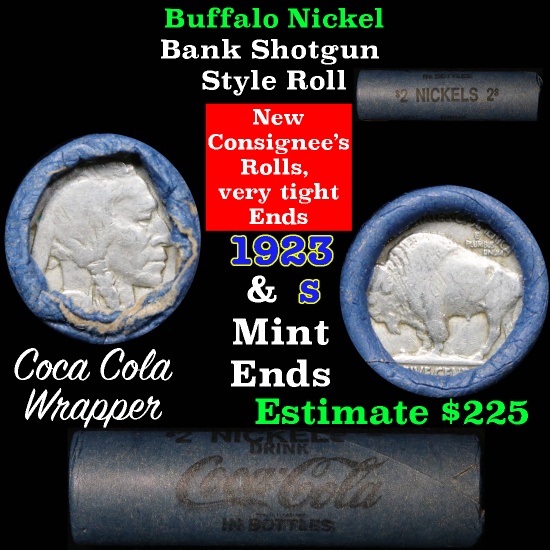 Buffalo Nickel Shotgun Roll in Old Bank Style Wrapper 1923 & s Mint Ends (fc)