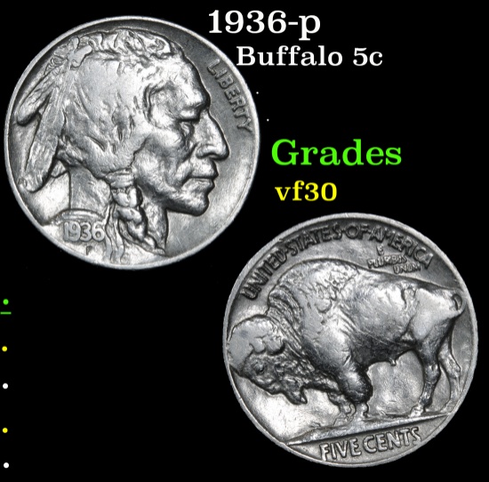 1936-p Buffalo Nickel 5c Grades vf++