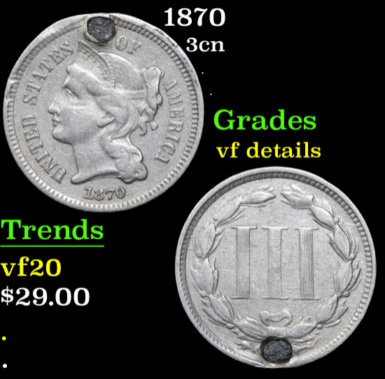1870 Three Cent Copper Nickel 3cn Grades vf details