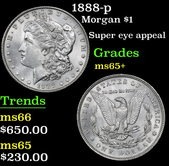 1888-p Morgan Dollar $1 Grades GEM+ Unc