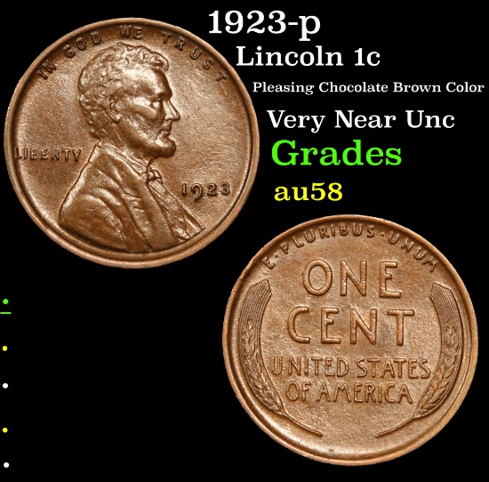 1923-p Lincoln Cent 1c Grades Choice AU/BU Slider