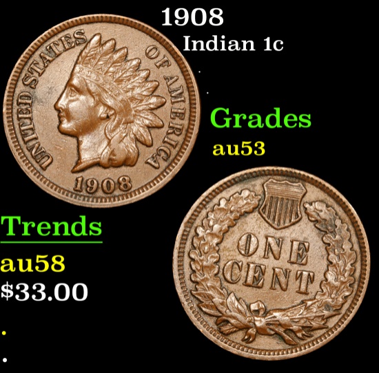 1908 Indian Cent 1c Grades Select AU