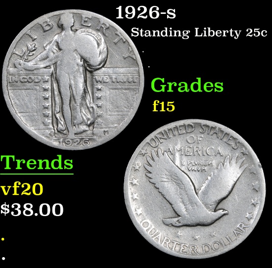 1926-s Standing Liberty Quarter 25c Grades f+