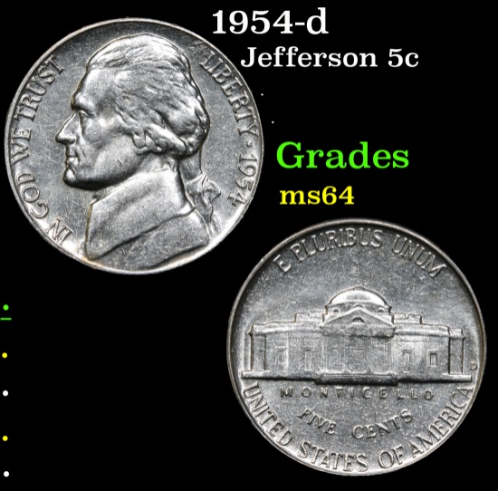 1954-d Jefferson Nickel 5c Grades Choice Unc